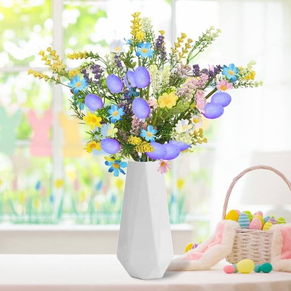 Fake Flowers,Easter Decor 1pcs Artificial Easter Egg Picks Spring Floral Lavender Bunch Flowers Sprays Stems With Eggs For Home Centerpiece Vase Windowsill Decor And Celebrati