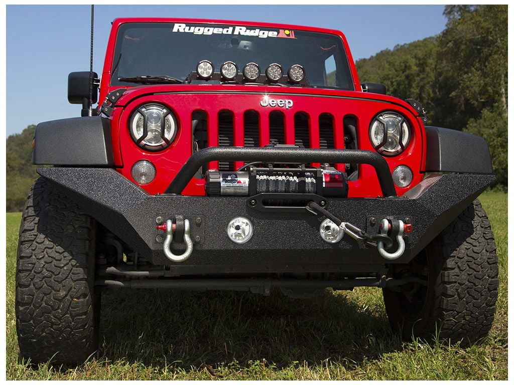 Rugged Ridge by RealTruck Spartan Bumper, Front for Jeep JL/JT|Full-Width w/ High-Clearance Ends & Overrider, Steel, Textured Black Compatible with 2018-2024 Jeep Wrangler JL; 2020-2024 Gladiator JT