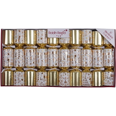 Robin Reed H5 Christmas 10 - 8.5" Party Crackers - Gold Shiny Reindeer 42501.NOV