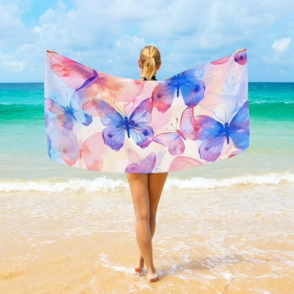 Beautiful Butterfly Flying Beach Towel Camping Towel Microfiber Oversized 37" x 74" Absorbent for Seaside Camping Swimming Fitness