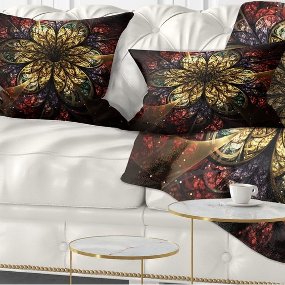 Designart Fractal Flower Yellow Red Digital Art - Flower Throw Pillow - 12x20