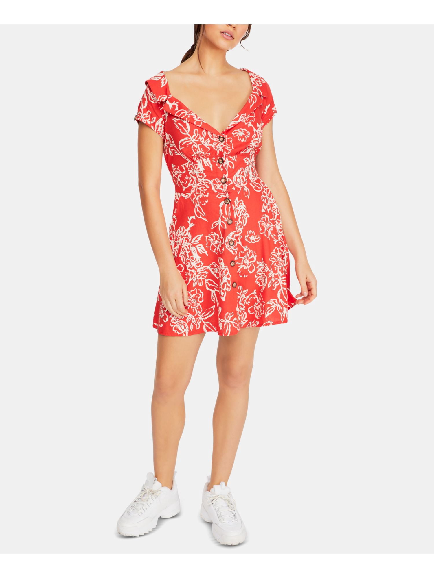 Boho Linen Blend Mini Dress Red 