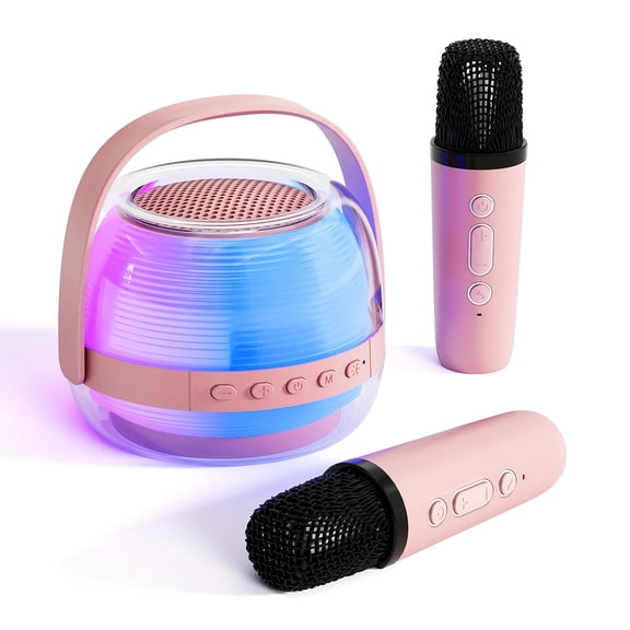Portable Karaoke Machine with 2 Wireless Microphones, 3-Piece Speaker Set, Wireless Speaker with Ambient Lighting and Night Lamp, Creative Birthday Gift for Adults, Ideal for Bedroom Use