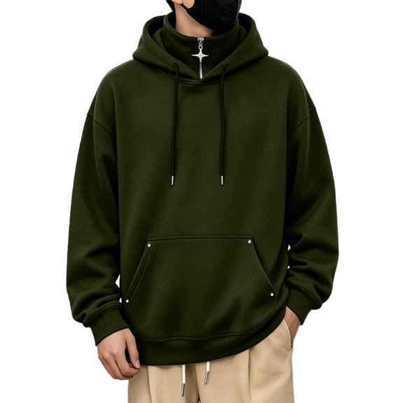JSheng Men's Oversized Hoodies Pullover Long Sleeve Drawstring Sweatshirt with Pocket Fall Winter Casual Solid Loose Sweatshirts Z-Army Green L
