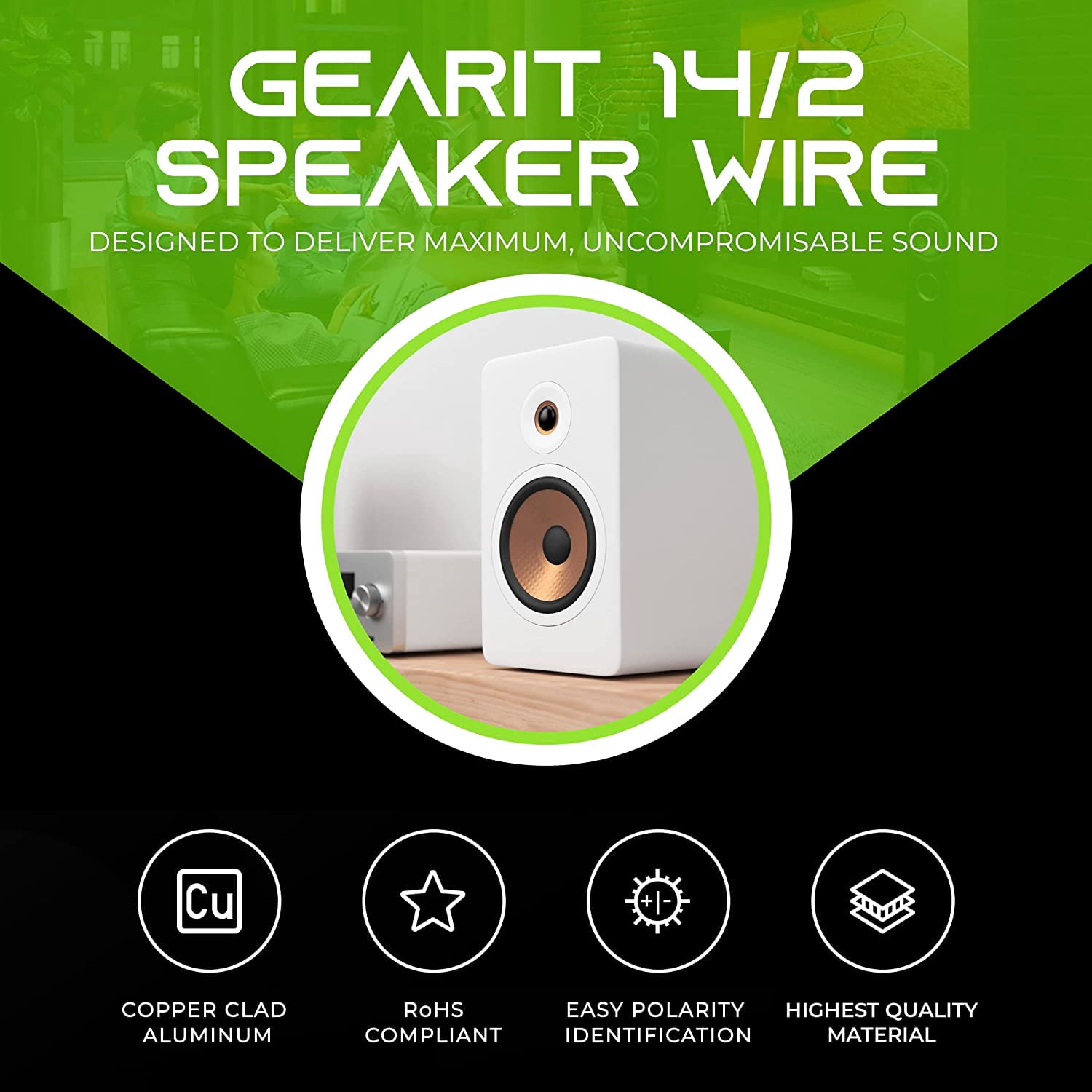 GEARit Pro Series 14 Gauge Wire, Copper Clad Aluminum Home Theater and Car Speaker Cable, Black/Red, 100 ft