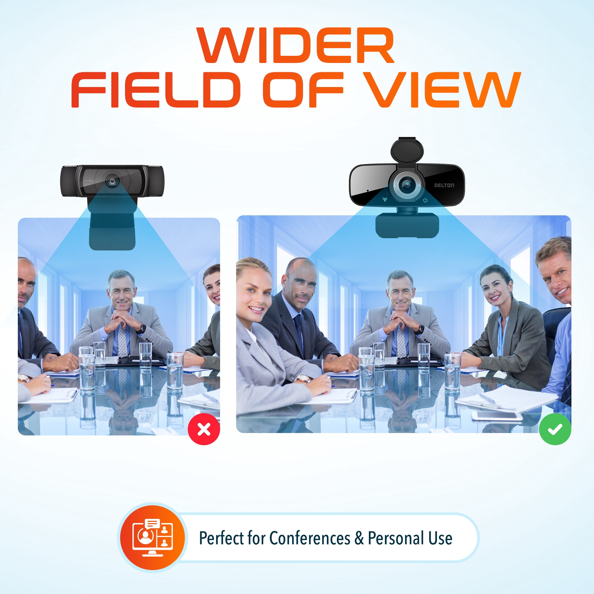 Delton C24 USB Webcam with Microphone, HD 1080p Wired Webcam, 2 Megapixels, Wide Field of View, Auto Focus, Noise Canceling Mic, USB Computer Camera Compatible with Computer/Laptop/iMac - Black
