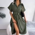 thumbnail image 4 of Women's Casual V-Neck Loose Tie Up Shirt Dress Solid Color Polyester Comfortable Summer Spring Daily Wear Home Office Party Flowy Tunic Top, 4 of 9
