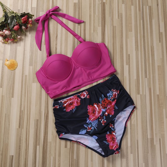 ITFABS Women Push Up Bikini Set Flower Print High Waist Swimming Suits
