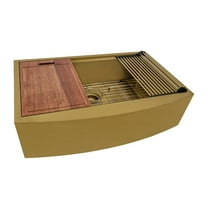 Ruvati 33in Matte Gold Workstation Apron-Front Brass Tone Stainless Steel Kitchen Sink