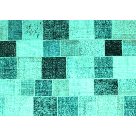 Ahgly Company Indoor Rectangle Patchwork Turquoise Blue Transitional Area Rugs, 4' x 6'