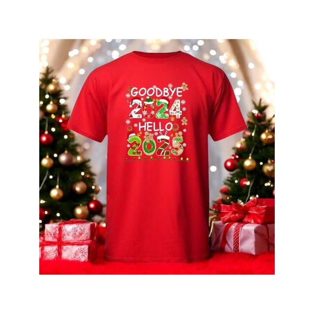 Playera Con Estampado De Goodbye 2024 Hello 2025 Fin De Año Año Nuevo Color Rojo Talla Grande Marca Emil SaEs