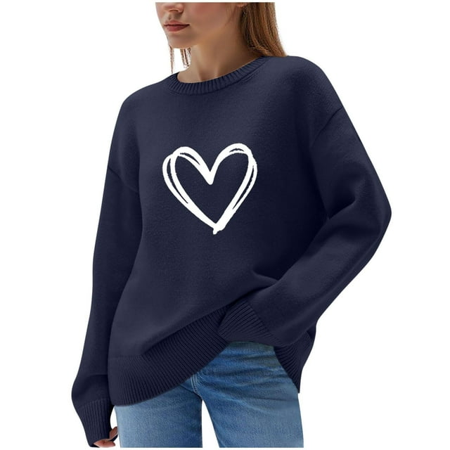 FMFYFH Chandails de la Saint-Valentin pour Femmes Grande Taille, Coupe Ample, Mignon Imprimé « Love », Chandail Graphique, Haut Décontracté à Col Rond