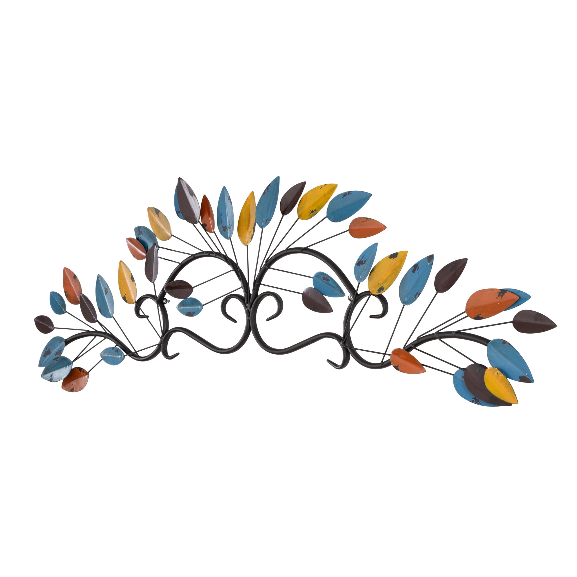 DecMode Blue Metal Distressed Scroll Leaf Wall Decor