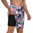 thumbnail image 2 of Yiaed Plaid Flamingo Print Mens Swim Trunks Bathing Suit Compression Liner Beach Swim Shorts Swimwear Quick Dry Zipper Pocket No-Chafing Board Short-, 2 of 6