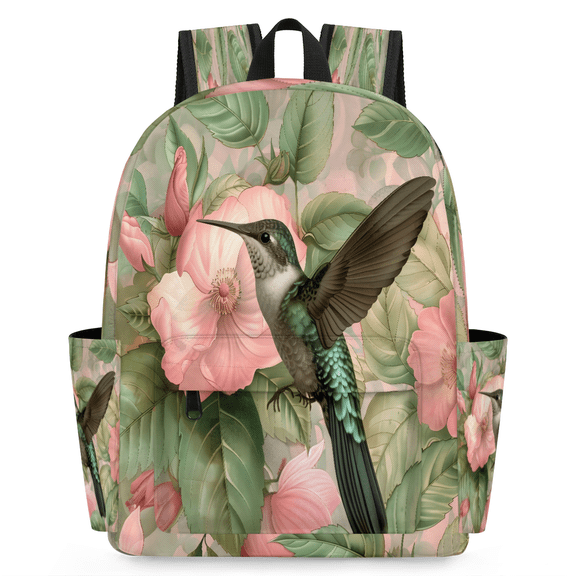 Jiaoprinted Hummingbird Backpack, Lightweight 15 Inch Laptop Backpack for Men Women, Casual Daypack for Travel Work, Vintage Floral Bird