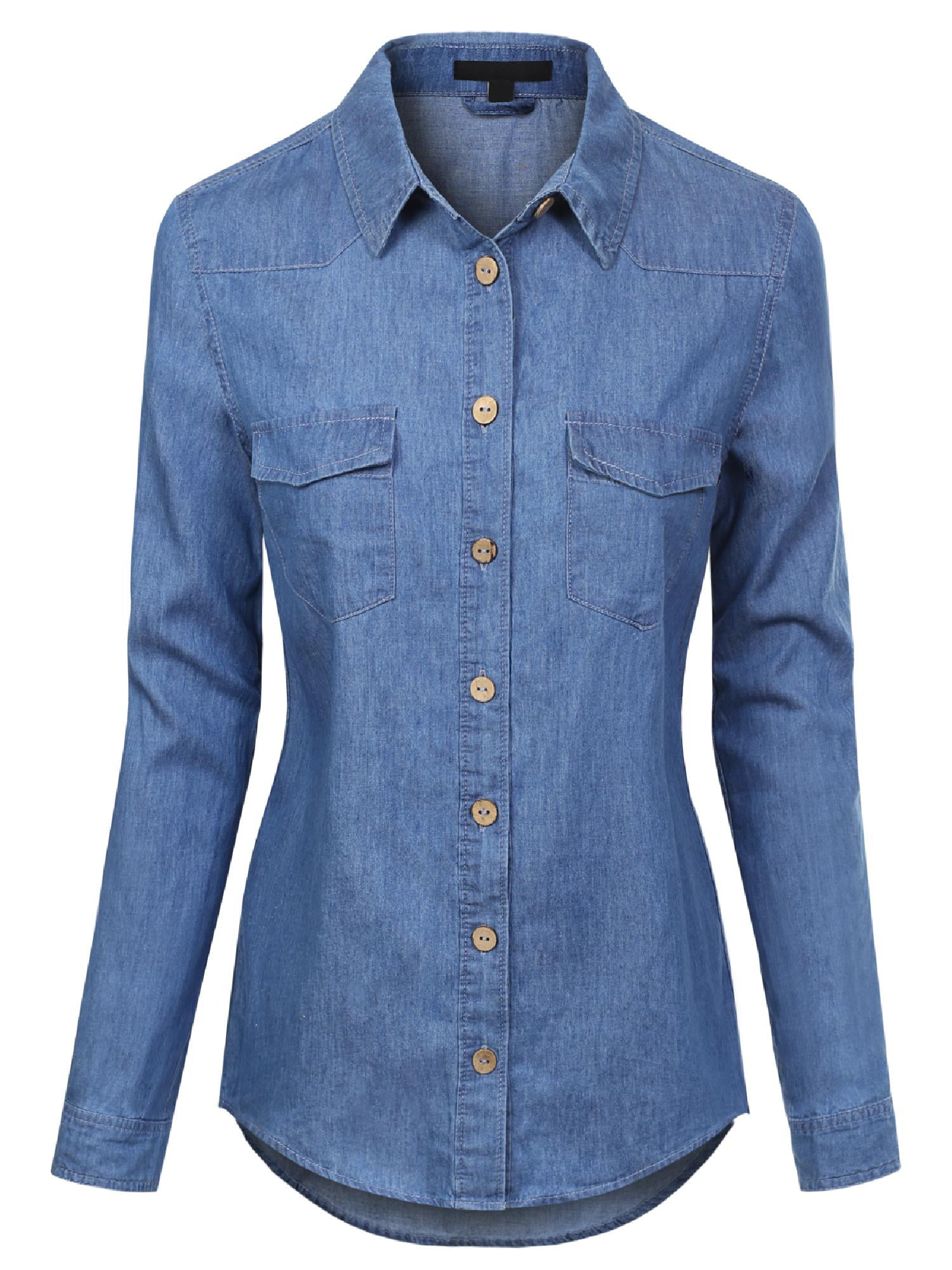 Made by Olivia Women's Long Sleeve Denim Shirt With Horn Button ...