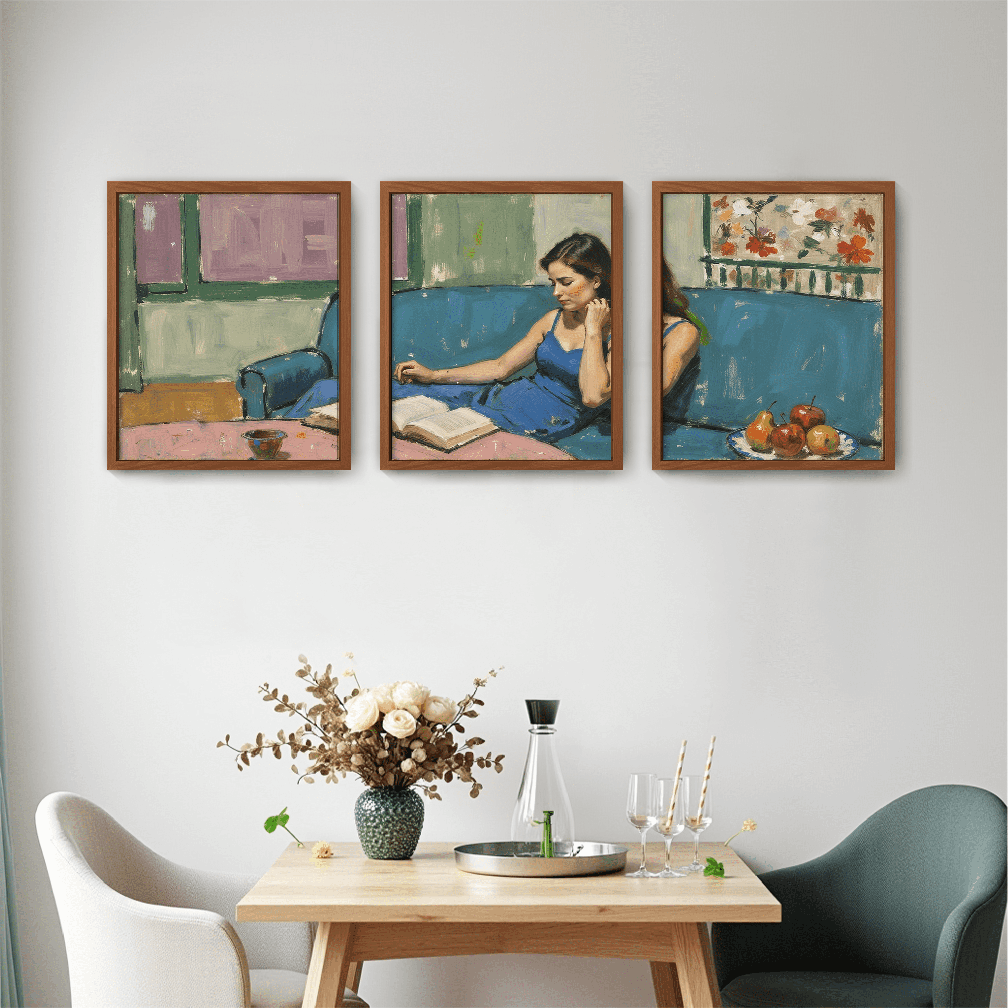 MAYEERTY Modern Abstract Wall Art Painting, Living Room Decor, Brown MDF Frame, 7.87"x9.84"
