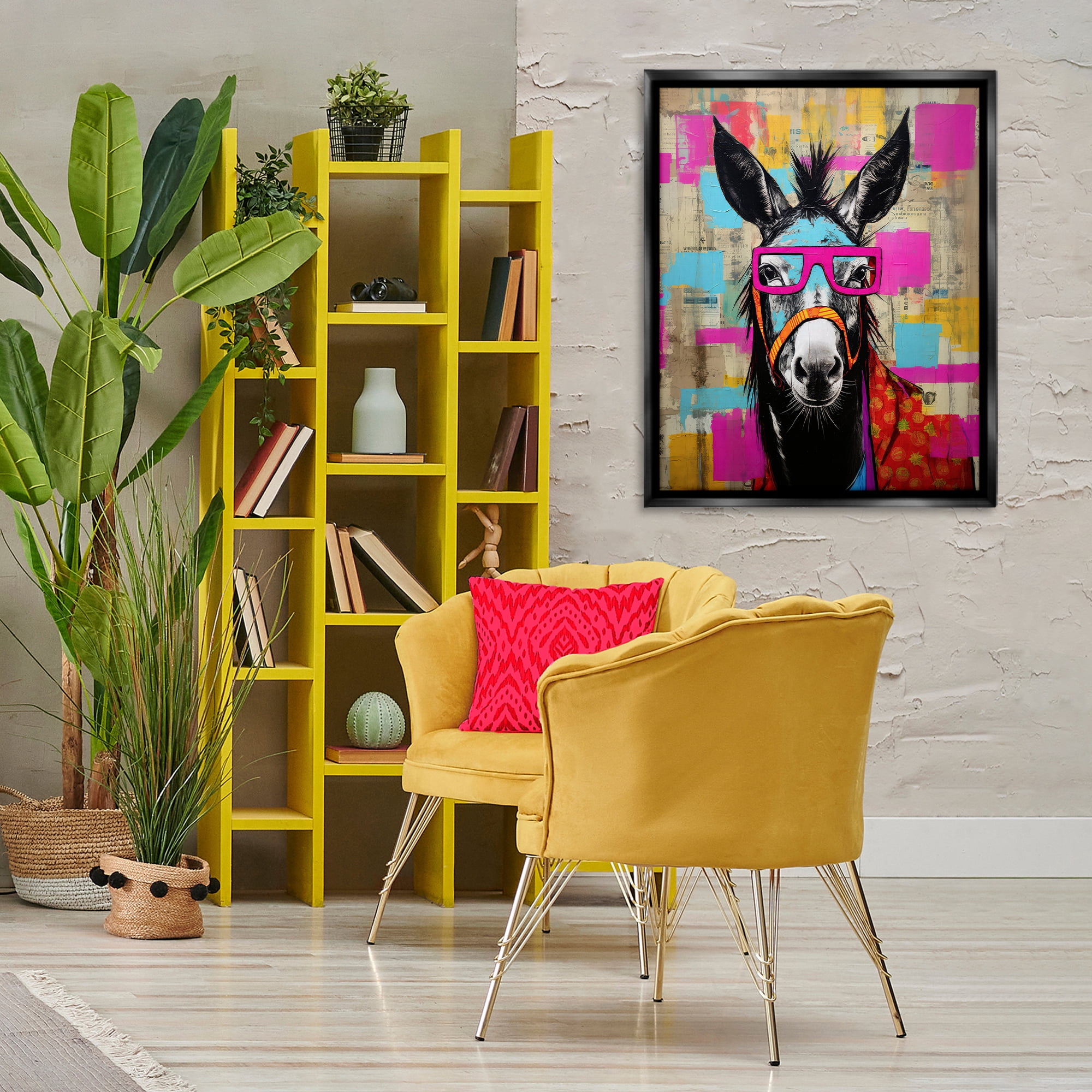 Stupell Industries Quirky Spectacle Donkey Animals Painting Black Floater Framed Canvas Art Print Wall Art, 25 x 31