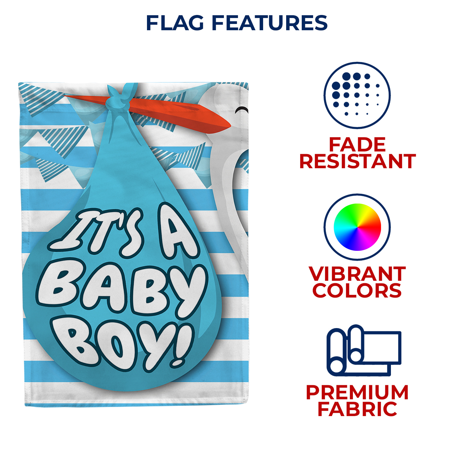 America Forever It's A Baby Boy House Flag, 28 x 40 inch Double Sided, Baby Boy Announcement Banner, Baby Shower Decoration, Blue Bib Welcome Baby Outdoor Decor, Newborn Celebration Yard Flag