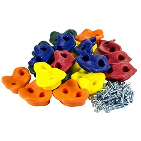 - Squirrel Products 20 Assorted Rock Climbing Holds with Hardware for up to 1 inch Thick Installation - Swing Set Accessories