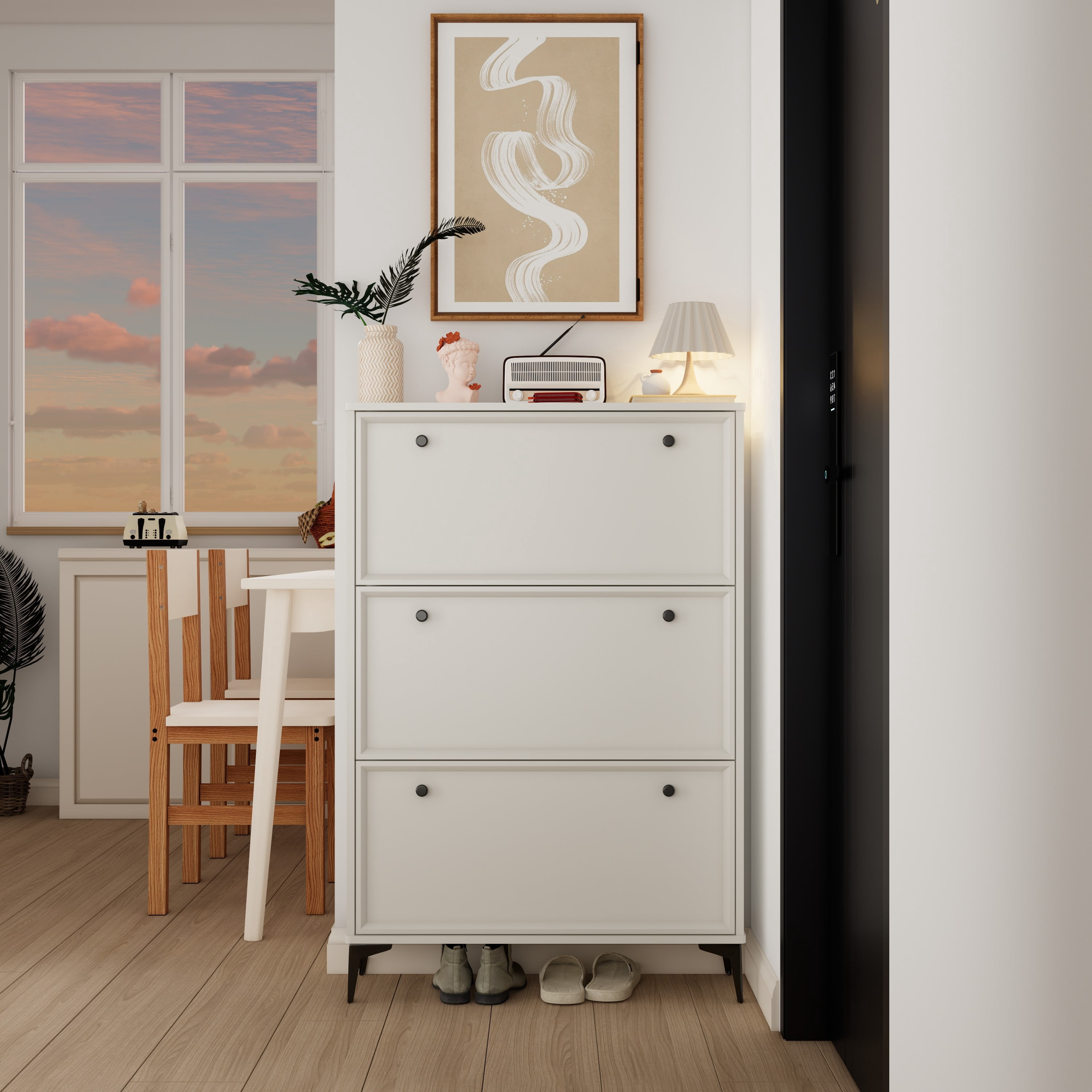 Miniyam Shoe Cabinet, Flip Down Storage Organizer for Entryway, White
