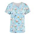 thumbnail image 5 of Idoravan Women's V Neck Printed Scrub Top with 2 Pockets Women's Easter Printed Casual V-Neck Short Sleeved Cute Bunny and Eggs Printed Nurse Working Uniforms with 2 Pockets Crubs for Women, 5 of 6