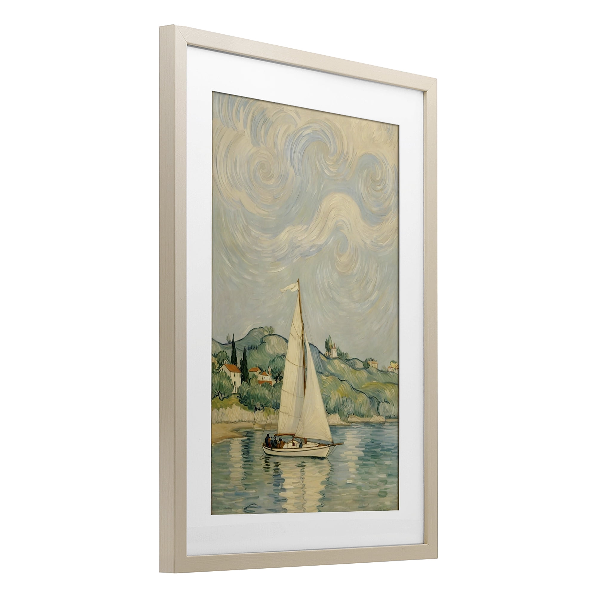 Stupell Industries Sailboat Beneath Swirling Clouds Birch Framed Print Under Glass, design by Angie Hawke
