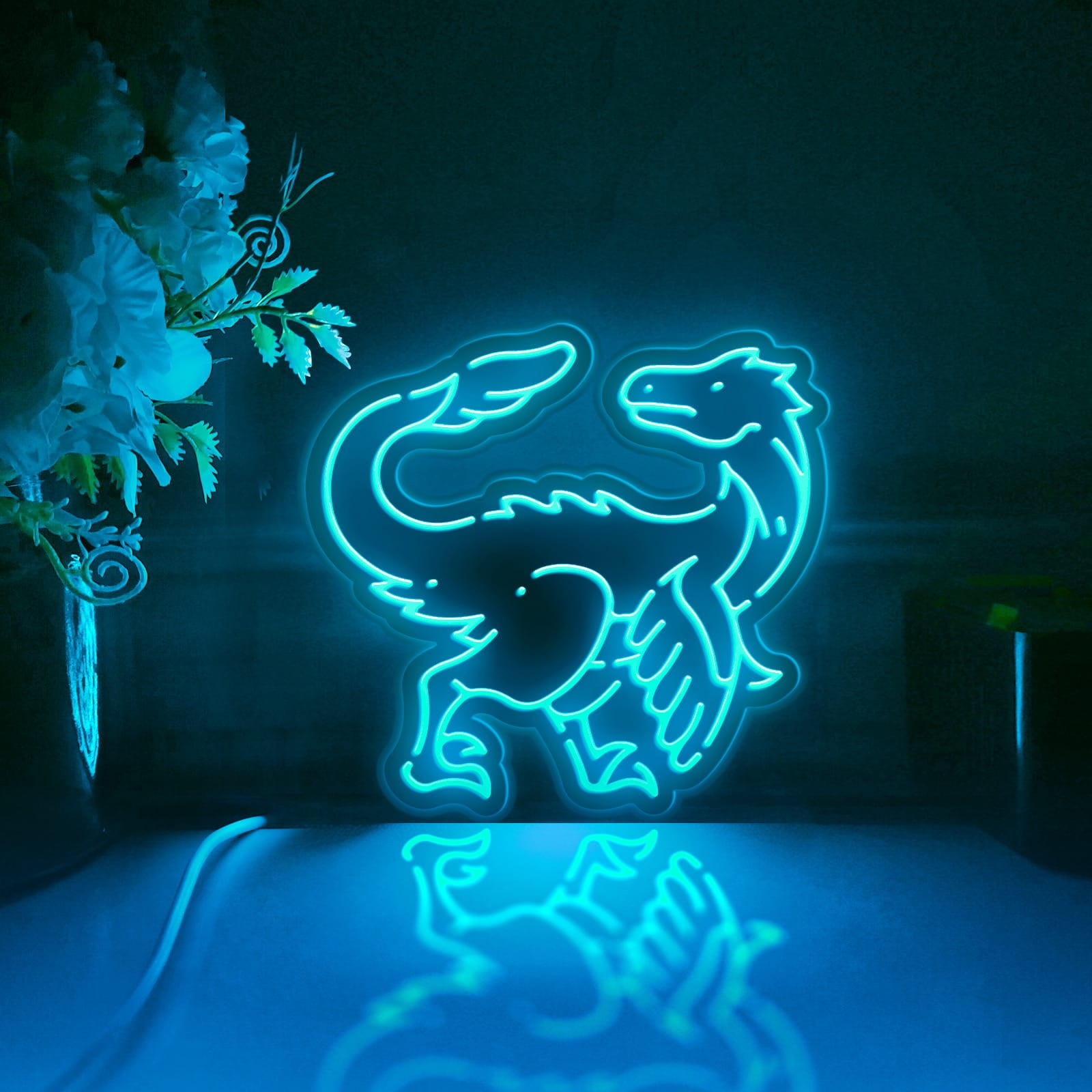Dinosaur Led Light Box, Dimmable Neon-Like Light Signs USB Power for Wall Decor Bedroom Decoration, Color Flow Effect (WxH) 6"x6"