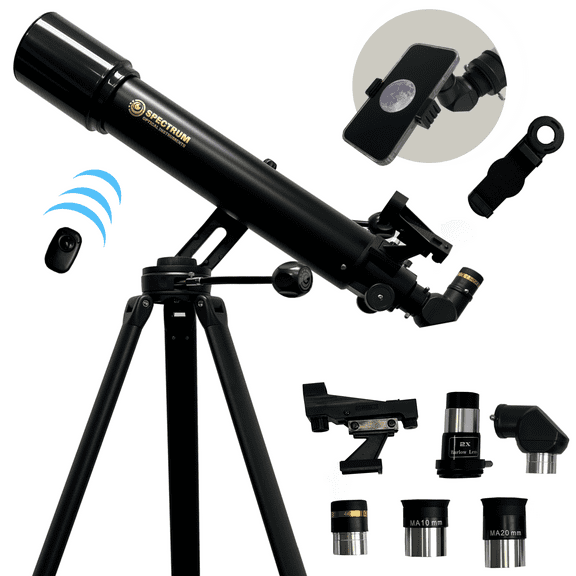 ExploraPro 90AZ Refractor Telescope – 90mm aperture 660mm Focal Length Telescope - Manual Alt-AZ Telescope for with Slow Motion Control on Both Axes – Bonus Smartphone Adapter and remote shutter