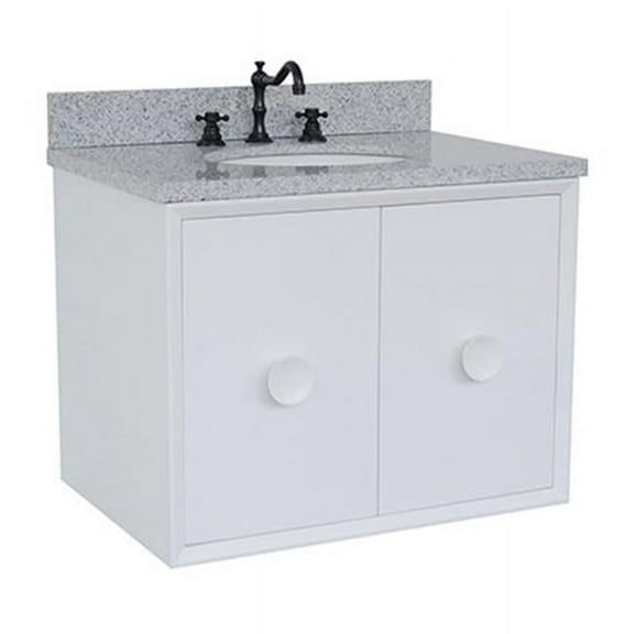 31 x 22 x 25 in. Single Wall Mount Vanity - White Top with Gray Granite & Oval Sink