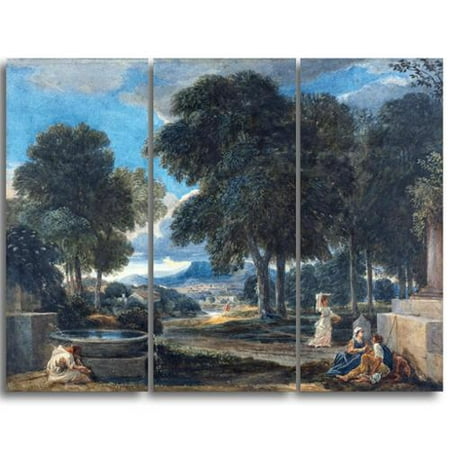 DESIGN ART 'David Cox - A Man Washing His Feet at a Fountain' Landscape Canvas Arwork - Multi-color