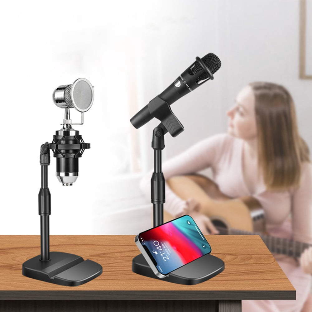 Adjustable Desktop Microphone Stand Holder Mic Clip Phone Bracket with Base