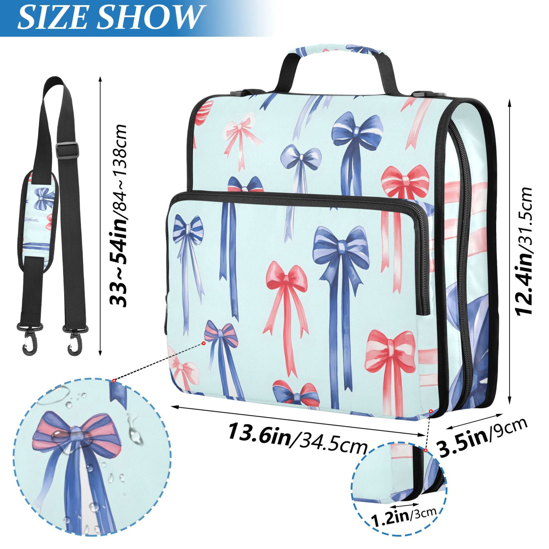 ALAZA Zipper Binder Red Bows Blue 3 Ring Trapper Keeper File Folder Organizer Bag