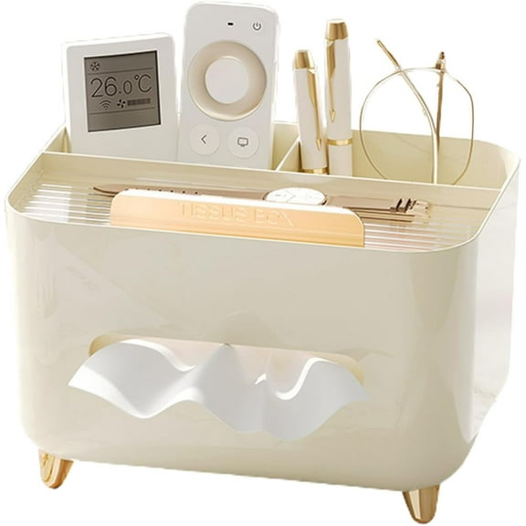 Namzi Tissue Storage Box, Multifunctional Tissue Box Holder, Tissue Cover Nightstand Organizer, Large Napkin Container with Multi Compartments for Table Living Room Bedroom(Beige)