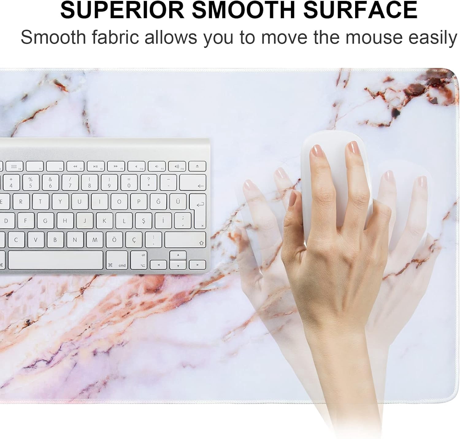 Desk Mat, Gaming Desk Mouse Pad Extra Large, XXL Laptop Full Mousepad Matt with Non Slip Base, Computer Desk Pad Mat, Keyboard Mat for Office Desktop Vanity Women, White Pink Colored Marble