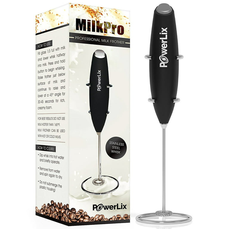 Powerlix Milk Frother Complete Set! Handheld Battery Operated Electric Foam Maker for Coffee, Latte, Cappuccino, Hot Chocolate, Durable Drink Mixer