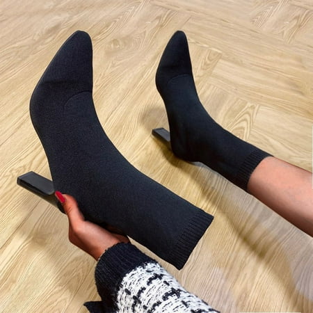

TALKVE Shoes Fashion Breathable Pointed Women s Heels Thigh Toe Solid High Knitting Boots Women s Boots