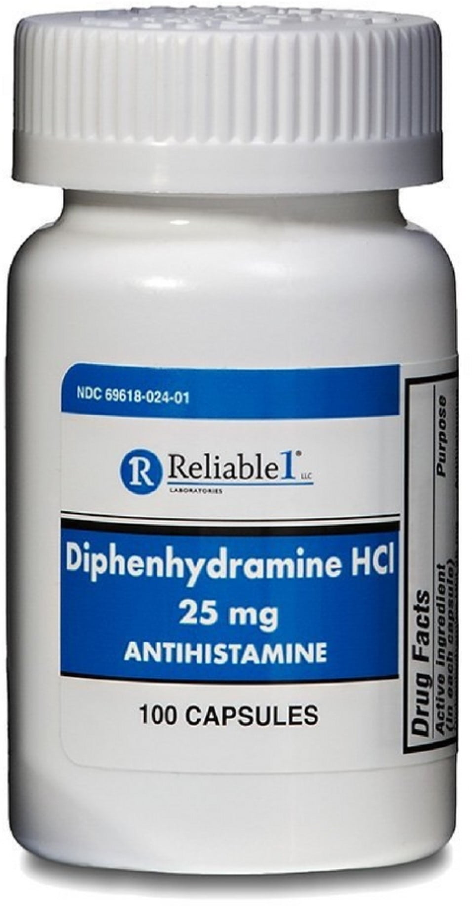 Reliable 1 Diphenhydramine HCI 25mg Antihistamine 100 Each