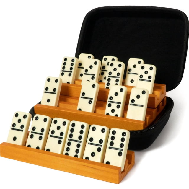 Juego de dominó Queensell Double 6 con 4 estantes para adultos y niños