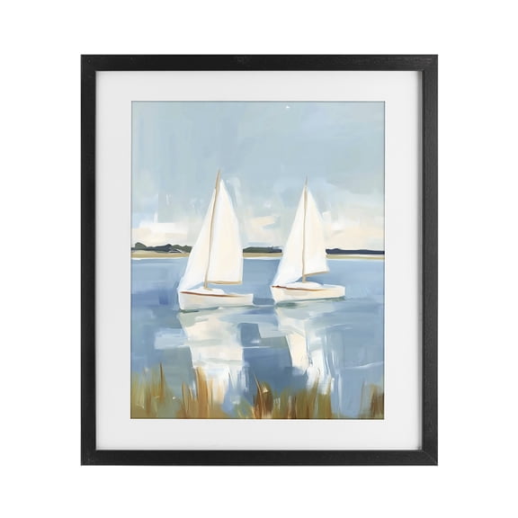 Stupell Industries Coastal Twin Sailboats By Shore Black Framed Print Under Glass, 13 x 16, by The Prints Vibe