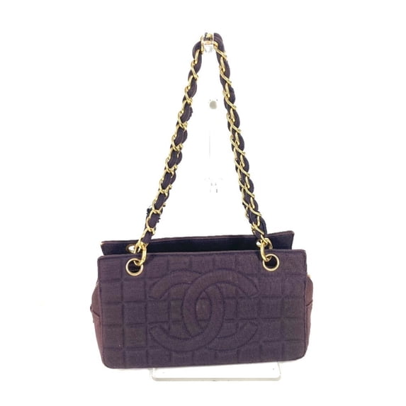 Pre-Owned CHANEL CC logo Coco mark chocolate bar double chain bag shoulder jersey... (Fair)