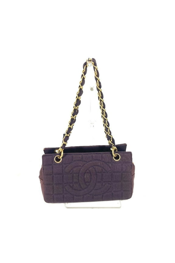 Pre-Owned CHANEL CC logo Coco mark chocolate bar double chain bag shoulder jersey... (Fair)