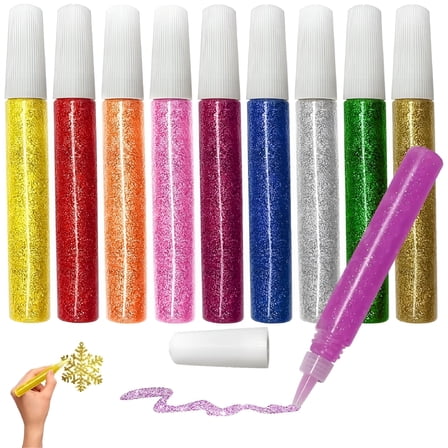CCOCC Glitter Glue Pens Set,Non-Toxic Washable Glue Stick,Assorted Colors Bulk Glitter Paint Pens,for DIY Crafts Arts Projects Cards Decorating (10 Pcs)