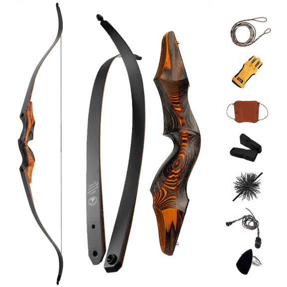 Deerseeker Archery 60"/62" Takedown Recurve Bow Set with Flemish String Right Hand & Left Hand Traditional Wooden Bow for Bow Hunting 3D Target Shooting(60B,LH25lb)