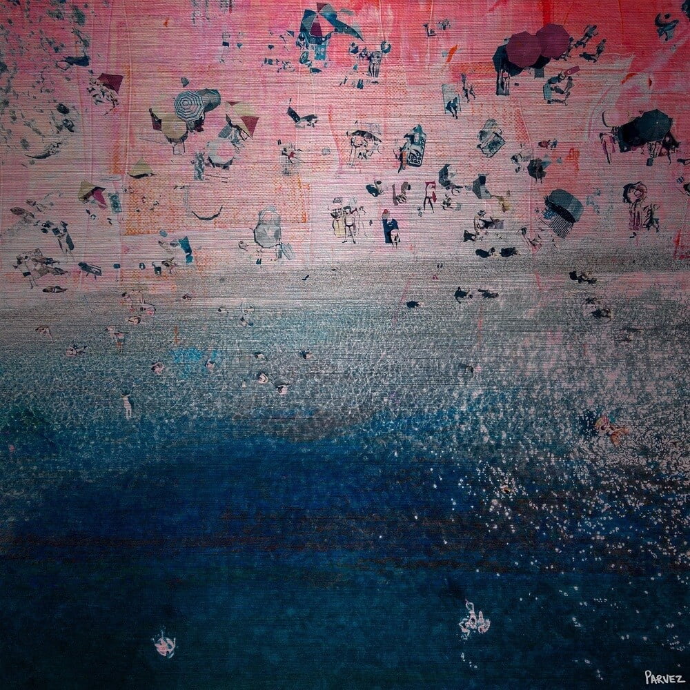 "Pink Sandy Beach" Painting Print on Brushed Aluminum