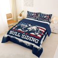 thumbnail image 2 of Manfei Southwestern Cowboy Queen Comforter Set,Bull Riding Print Comforter Sets Queen,Red Blue Us Flag Decor,Navy Blue Reversible,3 Pieces,1 Comforter and 2 Pillowcases, 2 of 7