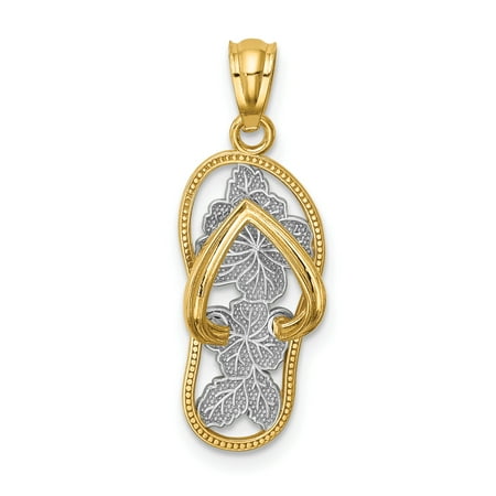 Flops Necklace Pendant - 14k Yellow Gold Floral Flip Flop Pendant Charm Necklace Sea Shore Sal