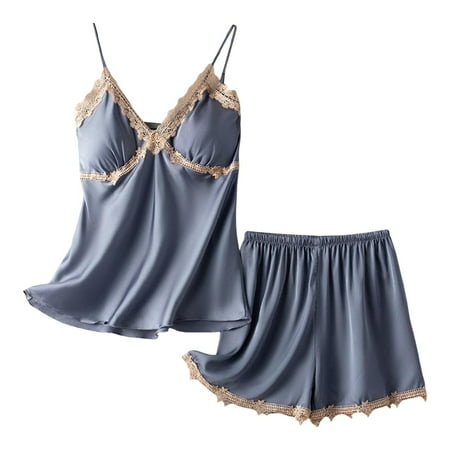 

B91xZ Sexy Pajama Set for Women Women Summer Leisure Home Solid Color Lace Stitching Strap Pajamas Womens Sexy Lingerie Set Grey Size XXL
