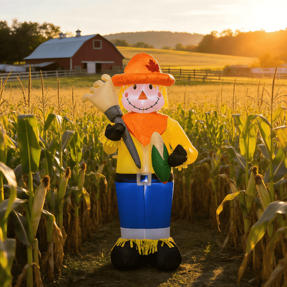 KITBONIS 4ft Thanksgiving Inflatable Decor Built-in LED-Lit Fall Decor with Corn Blow Up Indoor Outdoor Yard Lawn Decoration