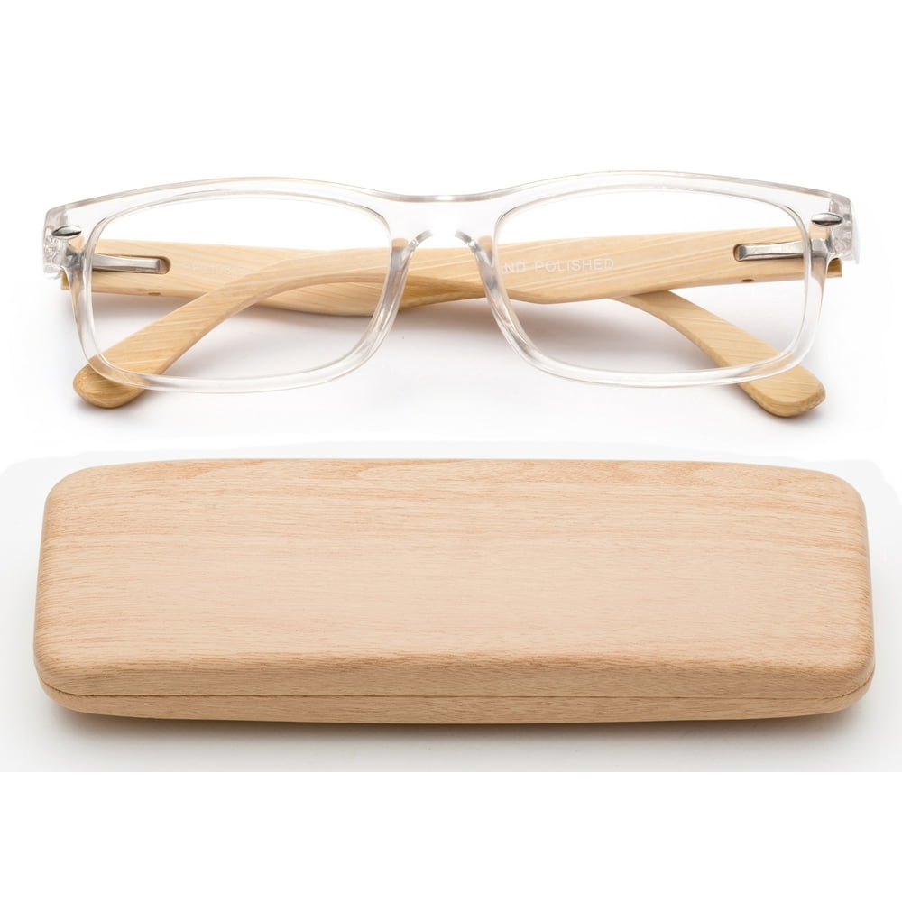 Real Bamboo Reading Glasses Spring Hinge Genuine Bamboo Rectangular